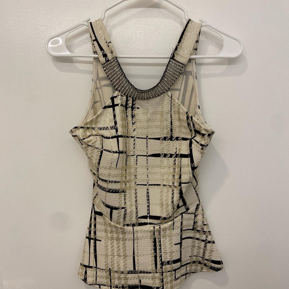 Cream and Black Graphic Fitted Sleeveless Tank Top